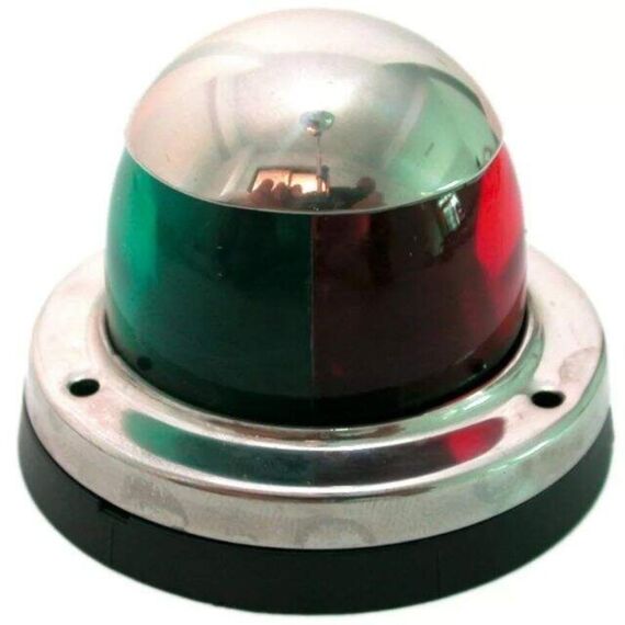 Luz de Proa Bicolor c/ Tampa em Inox, Base em ABS Preto - 12v