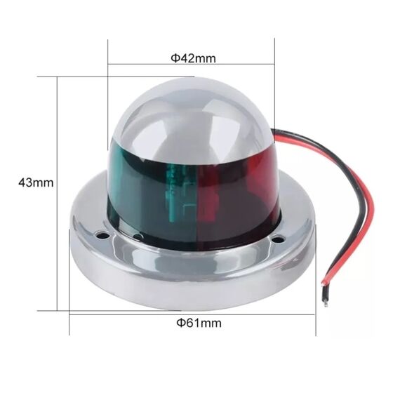 Luz de Proa Bicolor c/ Tampa em Inox, LED - 12v