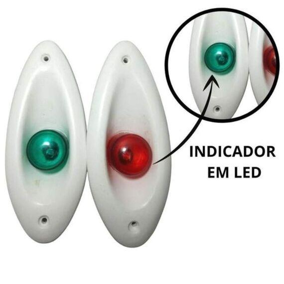 Luz Olho de Tubarão Verde/Vermelha c/ Acabamento em ABS Branco - Luxo