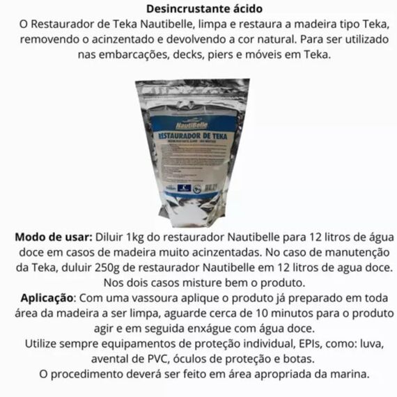 Restaurador de Teka Pó Solúvel Nautico - 1 kg - Uso Profissional - Nautibelle