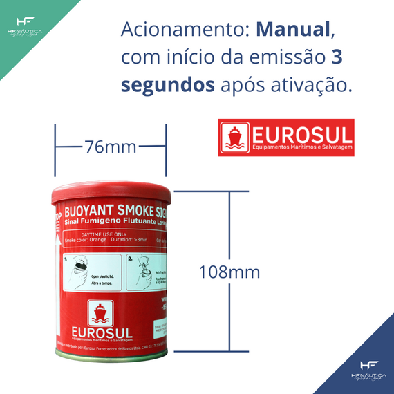 Sinalizador Fumígeno Flutuante Laranja - Navegação em Águas Costeiras - Mar Aberto - EUROSUL