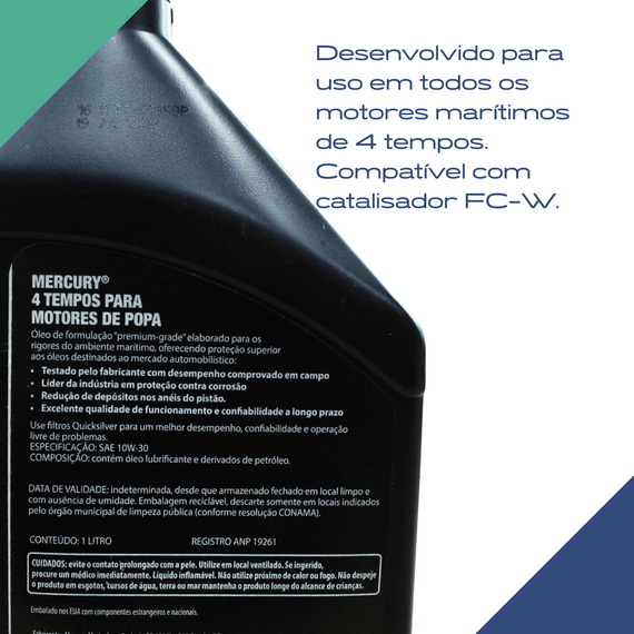 Óleo Semi Sintético Mercury SAE 10W-30 p/ Motores de Popa 4T - 1 Litro