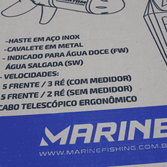 Motor Elétrico Marine PHANTOM - 54 Libras - Haste 42" - AGUA SALGADA - COM MEDIDOR -12V - MODELO: FW PHSW54M