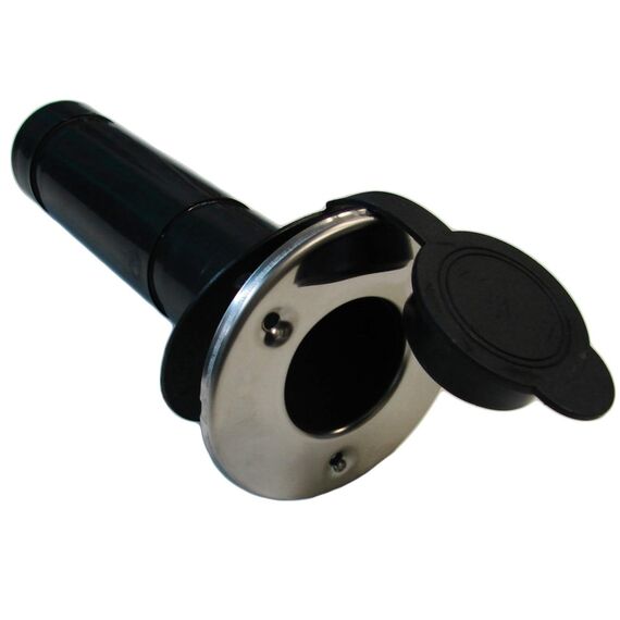 Porta Varas / Caniço Embutir Reto em ABS Premium c/ Tampa Preta + Acabamento em Inox