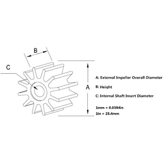 Rotor p/ Bomba de Água Volvo Penta 12 Estrias / 8 pás