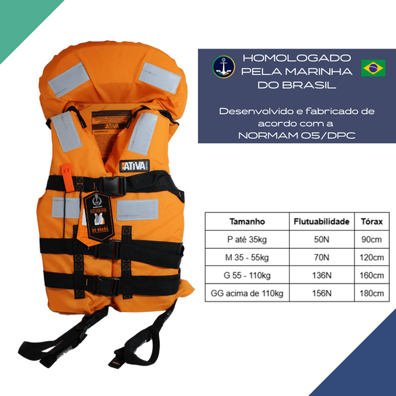 Colete Salva-Vidas Classe II - Jaleco - Tamanho G - Ativa - Homologado
