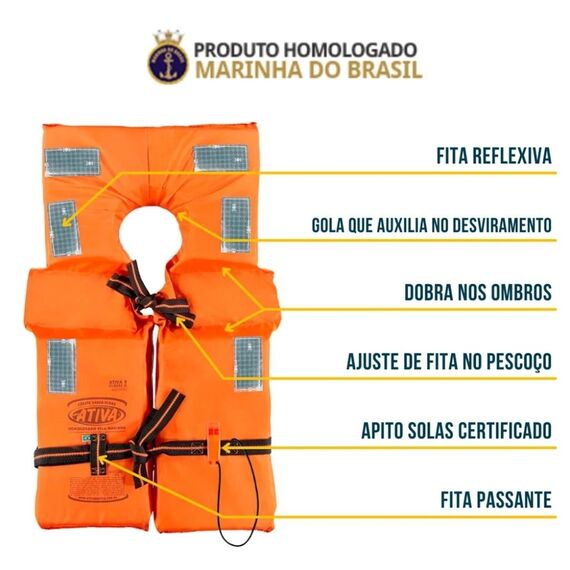 Colete Salva-Vidas Classe II - Tamanho G - Ativa - Homologado