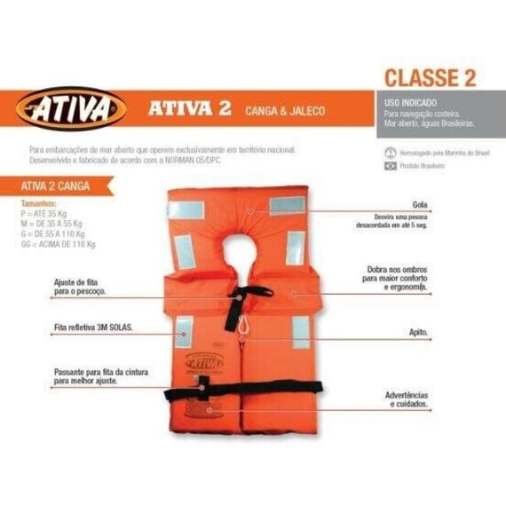 Colete Salva-Vidas Classe II - Tamanho G - Ativa - Homologado