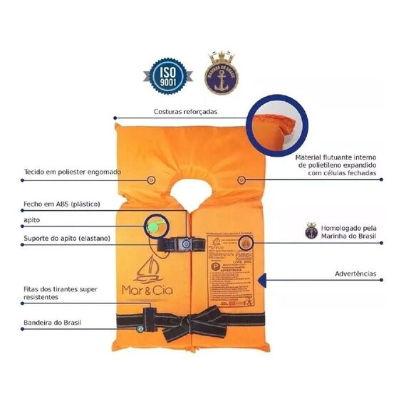 Colete Salva-Vidas Classe II - Tamanho M - Mar & Cia - Homologado