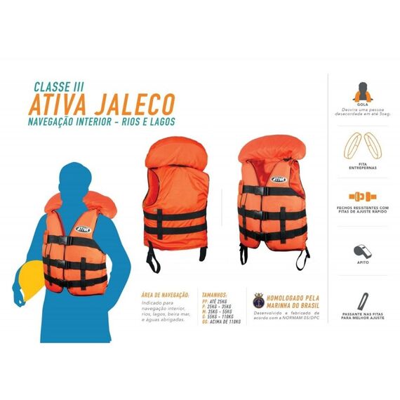 Colete Salva-Vidas Classe III - Jaleco - Tamanho P - Ativa - Homologado