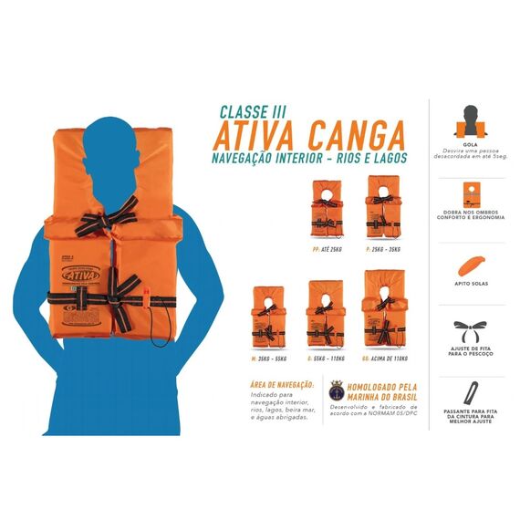 Colete Salva-Vidas Classe III - Tamanho G - Ativa - Homologado