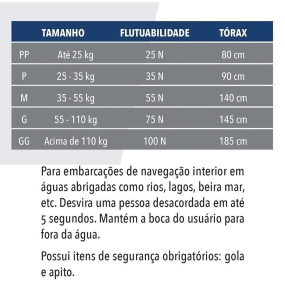 Colete Salva-Vidas Classe III - Tamanho M - Ativa - Homologado