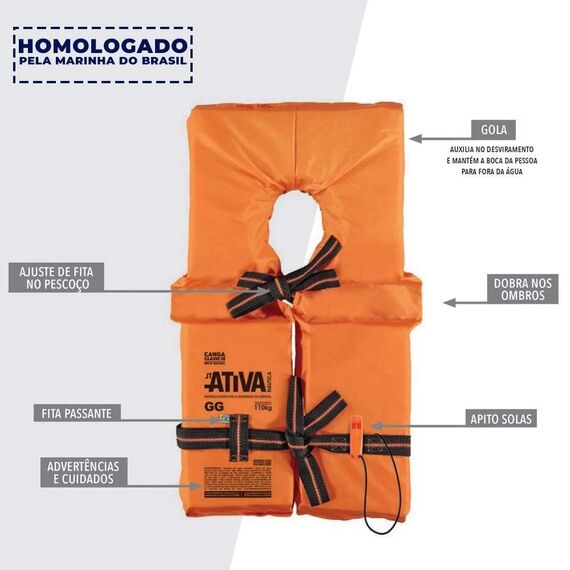 Colete Salva-Vidas Classe III - Tamanho PP - Ativa - Homologado