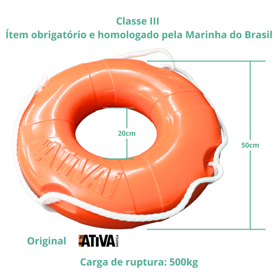 Kit Boia Circular Classe III - 50 cm - Ativa - Homologado + 20m Cabo Retinida - Branco