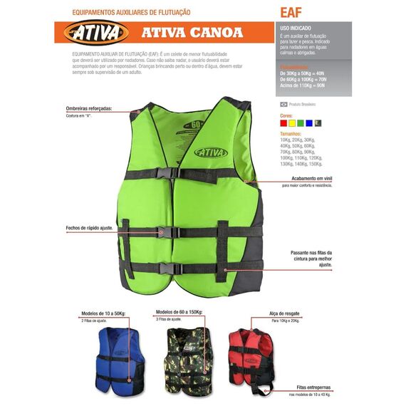 Colete Salva-Vidas Esportivo - Canoa 140kg - Ativa - Rosa