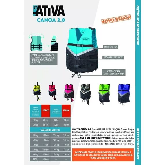 Colete Salva-Vidas Esportivo - Canoa 2.0 130kg - Ativa - Verde