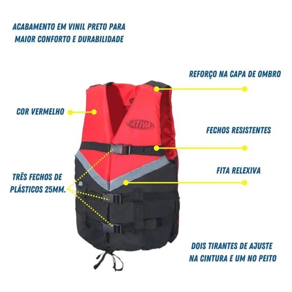 Colete Salva-Vidas Esportivo - Canoa 2.0 150kg - Ativa - Vermelho