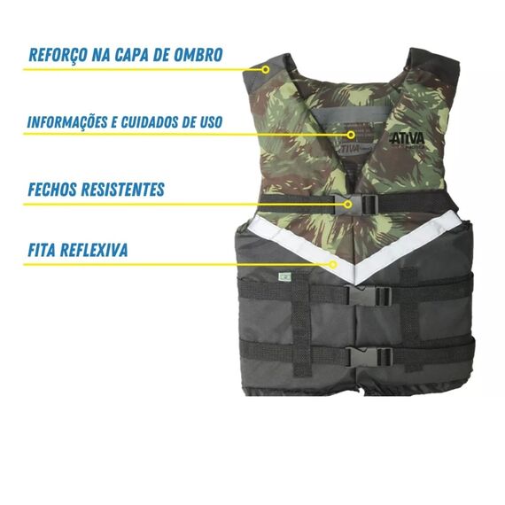 Colete Salva-Vidas Esportivo - Canoa 2.0 40kg - Ativa - Camuflado