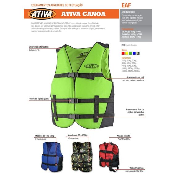 Colete Salva-Vidas Esportivo - Canoa 50kg - Ativa - Vermelho