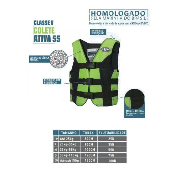 Colete Salva-Vidas Esportivo - Tamanho G - Ativa 55 - Laranja