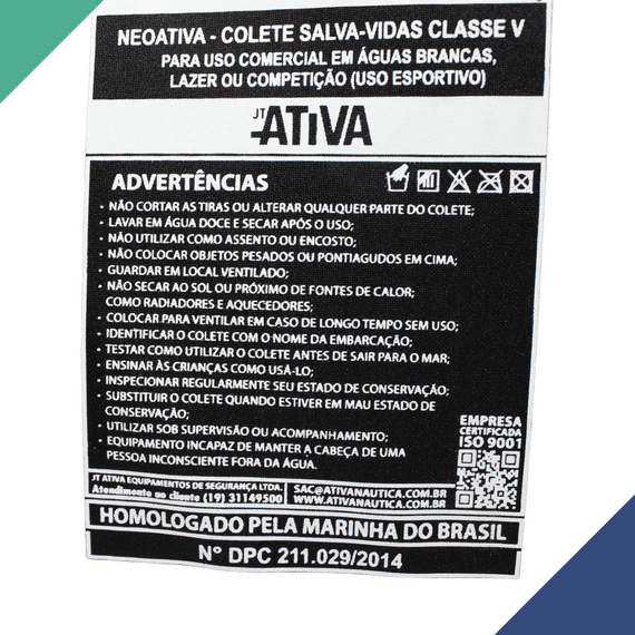 Colete Salva-Vidas Esportivo - Tamanho G - Ativa 55 - Neoprene NeoAtiva Aqua - Cinza