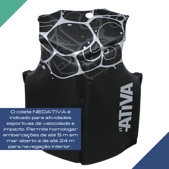 Colete Salva-Vidas Esportivo - Tamanho M - Ativa 55 - Neoprene NeoAtiva Aqua - Cinza