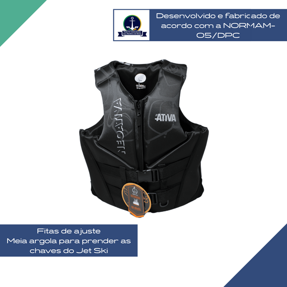 Colete Salva-Vidas Esportivo - Tamanho M - Ativa 55 - Neoprene NeoAtiva Aqua - Cinza