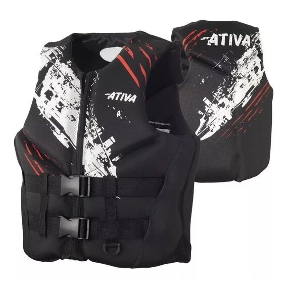 Colete Salva-Vidas Esportivo - Tamanho P - Ativa 55 - Neoprene Preto/Vermelho