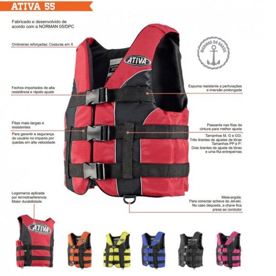 Colete Salva-Vidas Esportivo - Tamanho P - Ativa 55 - Vermelho