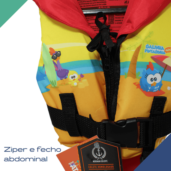 Colete Salva-Vidas Infantil Baby - Galinha Pintadinha PRAIA - Ativa - Homologado