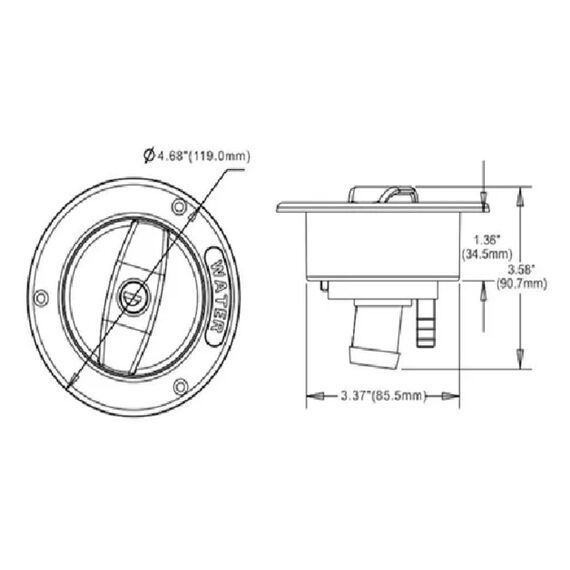 Bocal de Abastecimento Água Externo - 25mm - com Chave - gravação WATER