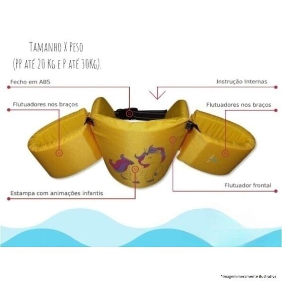 Colete Salva-Vidas Infantil Kids - Tamanho PP - Mar & Cia - Amarelo - Unicórnio