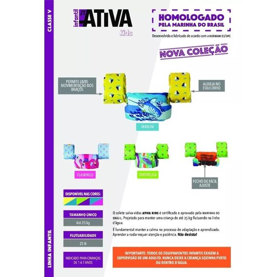 Colete Salva-Vidas Infantil Kids - Tamanho Único - Ativa - Tartaruga - Homologado
