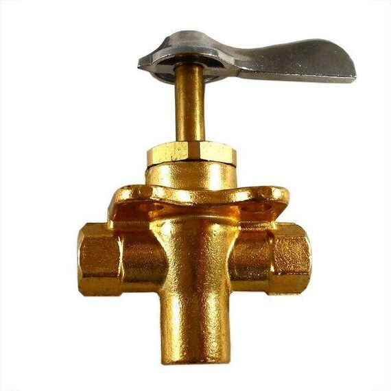 Conexão T em Latão c/ Registro Inox p/ Transferência de Combustível - 3 Conexões 1/4 pol Fêmea