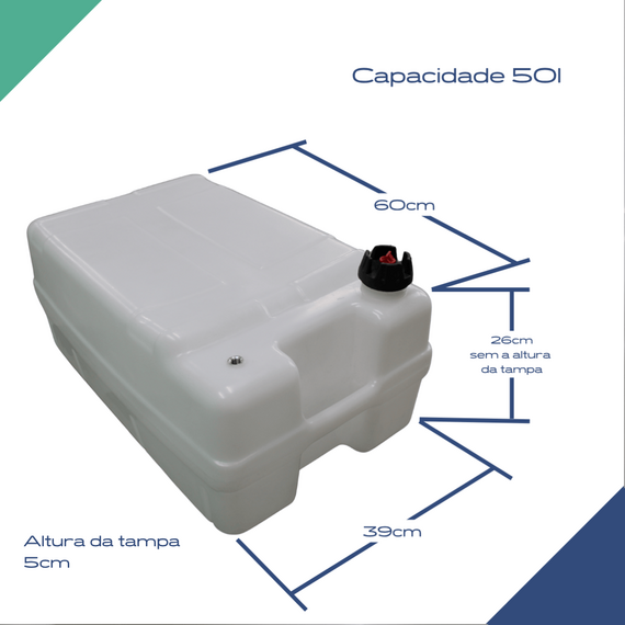 Tanque de Combustível p/ Embarcações s/ Pescador - Branco - 50 litros