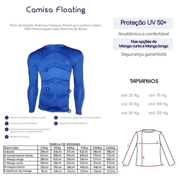 Camisa Flutuadora UV50+ Mar & Cia - Manga Curta - Até 100kg - Camuflada