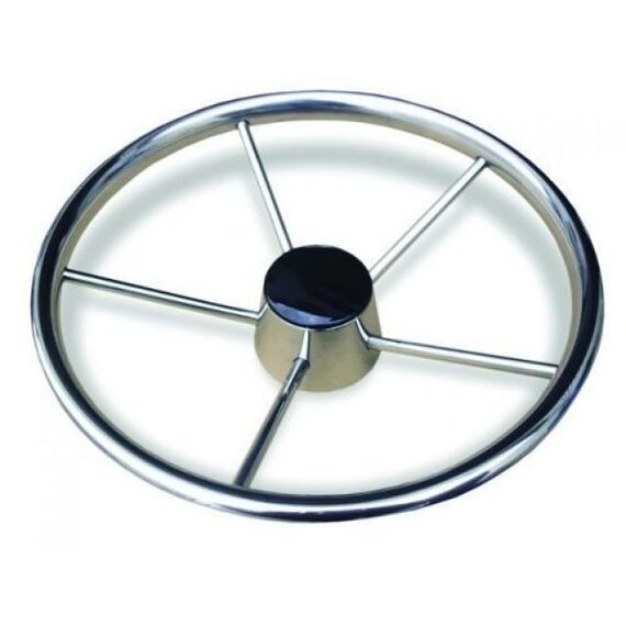 Volante Náutico em INOX c/ Acabamento Central em Bakelite - 398mm
