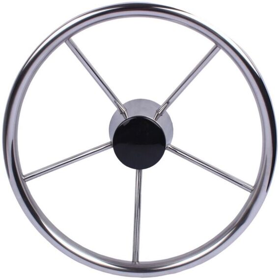 Volante Náutico em INOX c/ Acabamento Central em Bakelite - 398mm