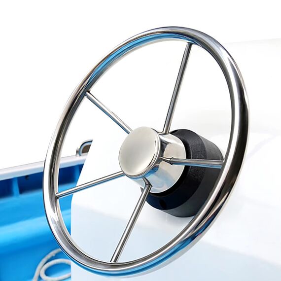 Volante Náutico em INOX c/ Acabamento Central em Inox - 398mm