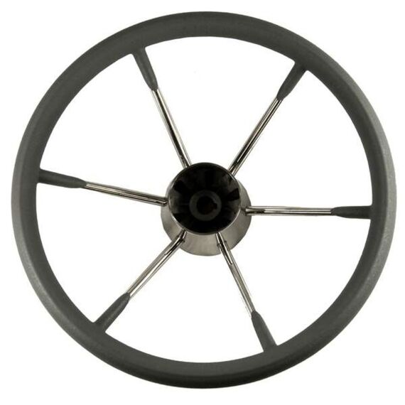 Volante Náutico em INOX c/ Grip Emborrachado Cinza - 398mm