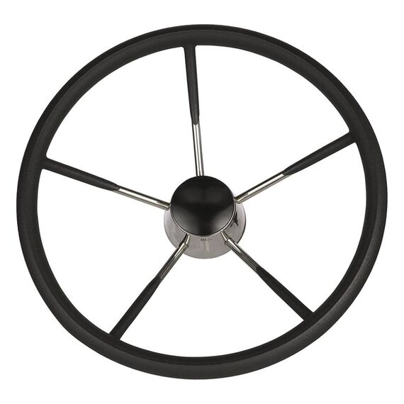 Volante Náutico em INOX c/ Grip Emborrachado Preto - 398mm