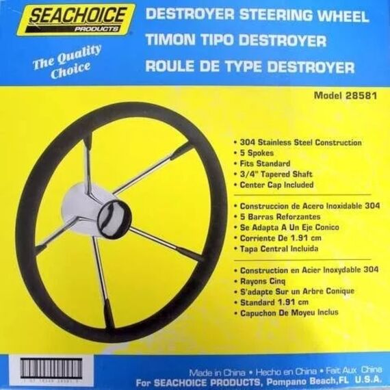 Volante Náutico em INOX c/ Grip Emborrachado Preto - 398mm