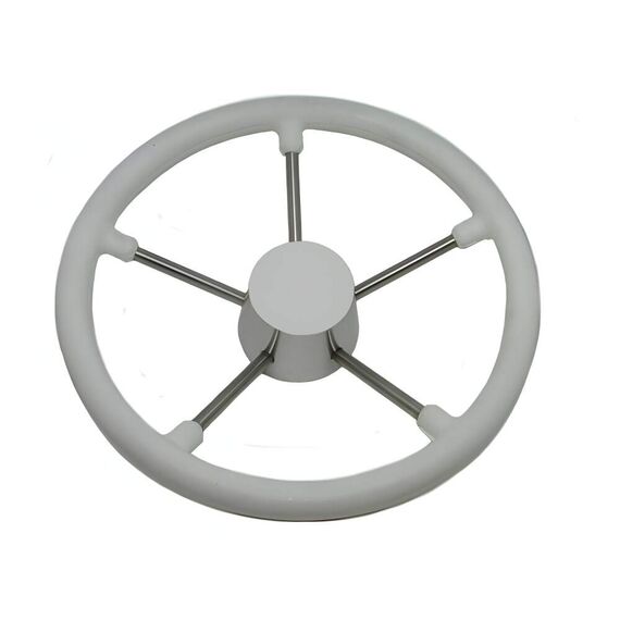 Volante Náutico em Poliuretano Branco c/ Centro Branco e Raios em Inox - 300mm