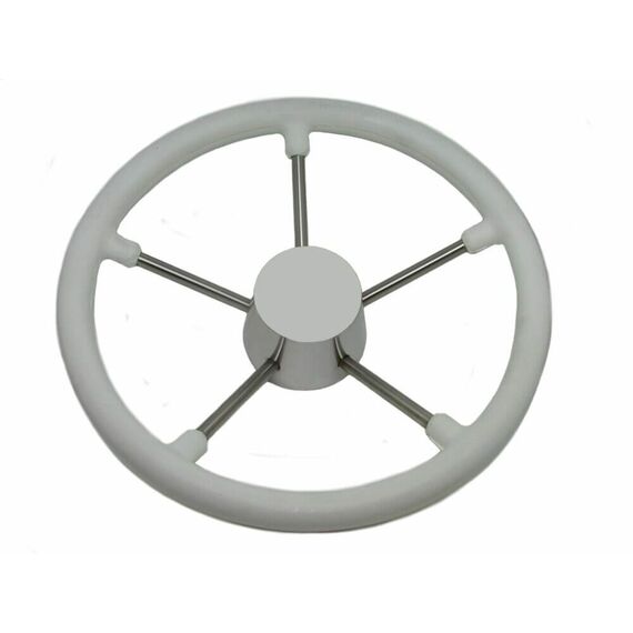 Volante Náutico em Poliuretano Branco c/ Centro Branco e Raios em Inox - 300mm