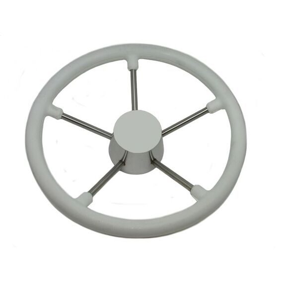 Volante Náutico em Poliuretano Branco c/ Centro Branco e Raios em Inox - 350mm