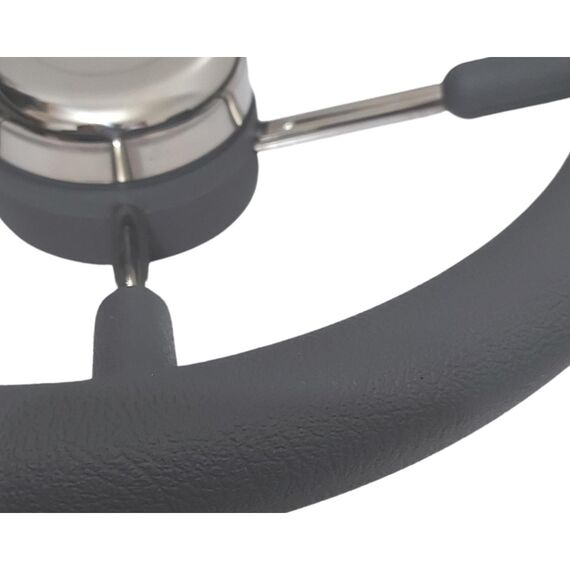 Volante Náutico em Poliuretano Cinza c/ Raios em Inox - 350mm