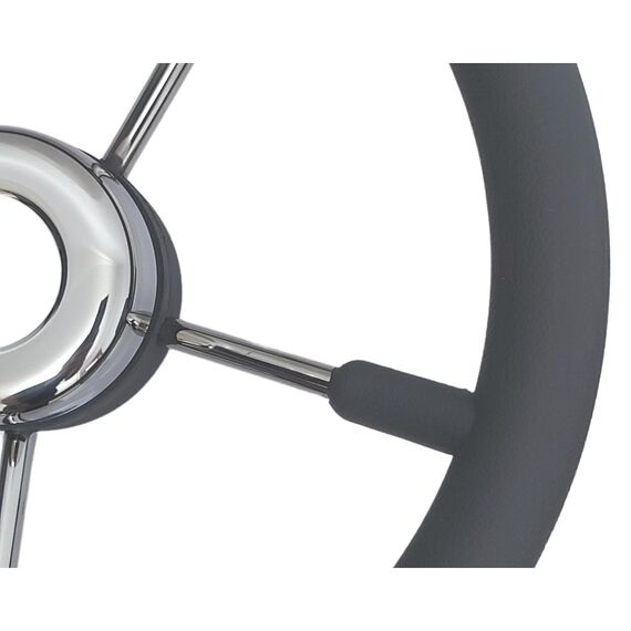 Volante Náutico em Poliuretano Cinza c/ Raios em Inox - 350mm