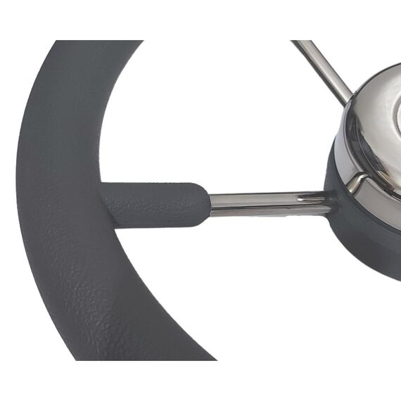 Volante Náutico em Poliuretano Cinza c/ Raios em Inox - 350mm