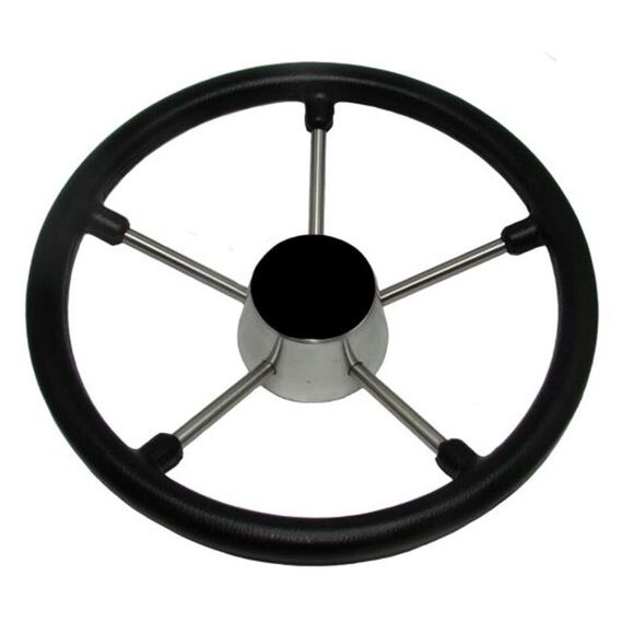 Volante Náutico em Poliuretano Preto c/ Centro e Raios em Inox - 350mm