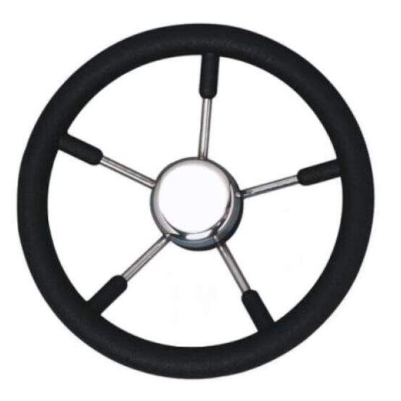 Volante Náutico em Poliuretano Preto c/ Raios em Inox - 350mm